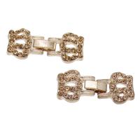 Messing Fold Over Clasp, rosa guld farve forgyldt, med rhinestone, nikkel, bly & cadmium fri, 34x14x4mm, Ca. 10pc'er/Bag, Solgt af Bag