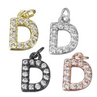 Kubik Zirkonium mikro bana Mässing hängande, Letter D, plated, micro bana cubic zirconia, fler färger för val, nickel, bly och kadmium gratis, 7.50x11.50x2.50mm, Hål:Ca 2.5mm, Säljs av PC