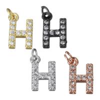 Kubik Zirkonium mikro bana Mässing hängande, Letter H, plated, micro bana cubic zirconia, fler färger för val, nickel, bly och kadmium gratis, 8x11.50x2.50mm, Hål:Ca 2.5mm, Säljs av PC