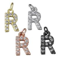 Kubik Zirkonium mikro bana Mässing hängande, Letter R, plated, micro bana cubic zirconia, fler färger för val, nickel, bly och kadmium gratis, 7x11x2mm, Hål:Ca 3mm, Säljs av PC