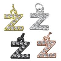 Messing hanger met micro-paved kubieke zirconia's, Letter Z, plated, micro pave zirconia, meer kleuren voor de keuze, nikkel, lood en cadmium vrij, 8x10x2mm, Gat:Ca 3mm, Verkocht door PC