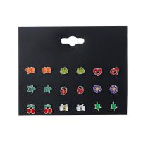 lega in zinco Stud orecchino Set, placcato, nove pezzi & stili diversi per la scelta & per la donna & smalto, multi-colore, assenza di nichel,piombo&cadmio, 7mm,8mm, 9/set, Venduto da set