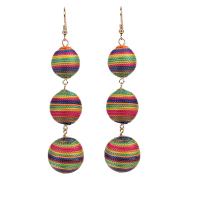 Zinc Alloy Drop Earrings with Cotton Thread brass earring hook silver color plated for woman nickel lead & cadmium free 75mm Sold By Pair