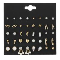 Zinek Stud náušnice Set, s Plastové Pearl, pro ženy & s drahokamu, zlato, nikl, olovo a kadmium zdarma, 4mm,5mm,6mm,8mm,9mm, 20/nastavit, Prodáno By nastavit