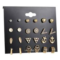 Zinc Alloy Stud Earring Set, forgyldt, 12 stk. & for kvinde & med rhinestone, flere farver til valg, nikkel, bly & cadmium fri, 4mm,7mm,8mm,12mm, 12/sæt, Solgt af sæt