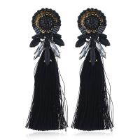 Zinc Alloy Tassel Earring, med Bomuldsgarn, forgyldt, mode smykker & for kvinde & med rhinestone, flere farver til valg, 88x25mm, Solgt af par