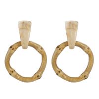 Bambou Boucle d'oreille goutte, avec Acrylique, beignet, style folk & pour femme, beige, 4x6.50mm, Vendu par paire