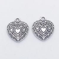 Pendentifs coeur en alliage de zinc, Plaqué de couleur d'argent, protéger l'environnement, sans nickel, plomb et cadmium, 16x14x2.80mm, Trou:Environ 2mm, 100PC/sac, Vendu par sac