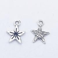 Sinkkiseos Star riipus, Tähti, antiikki hopea päällystetty, nikkeli, lyijy ja kadmium vapaa, 11x9x1.30mm, Reikä:N. 2mm, 100PC/laukku, Myymät laukku