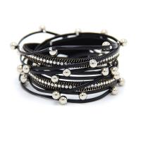 PU Cord Armbånd, med Zinc Alloy, mode smykker & for kvinde & med rhinestone, flere farver til valg, 11x380mm, Solgt af Strand