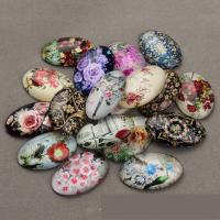 Cabochons en verre, avec papier, dos plat, couleurs mélangées, 20*30mm, 20PC/sac, Vendu par sac