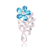 Zinc Alloy Brocher, med Krystal, Flower, guldfarve belagt, for kvinde & med rhinestone, flere farver til valg, nikkel, bly & cadmium fri, 21*50mm, Solgt af PC