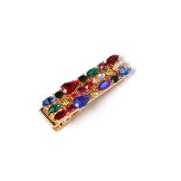 Barrettes de cheveux, alliage de zinc, Placage de couleur d'or, pour femme & avec strass, plus de couleurs à choisir, protéger l'environnement, sans nickel, plomb et cadmium, 60mm, Vendu par PC