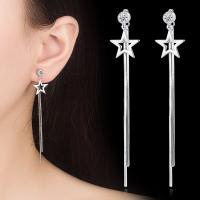 Brass Drop Earring silver color plated detachable & for woman & with rhinestone nickel lead & cadmium free 5mm Sold By Pair