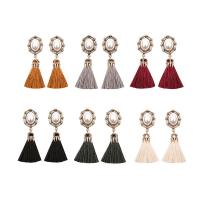 Zinc Alloy Tassel Earring, met Katoen draad & Plastic Pearl, roestvrij staal oorbel bericht, plated, voor vrouw, meer kleuren voor de keuze, nikkel, lood en cadmium vrij, 22x76mm, 3paren/Lot, Verkocht door Lot