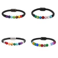 Gemstone Bracciali, Pelle, with pietra preziosa & acciaio inox, Cerchio, unisex, nessuno, assenza di nichel,piombo&cadmio, 8mm, Lunghezza 7 pollice, Venduto da PC