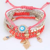 alliage de zinc bracelet, avec Des billes de verre & corde de coton, bijoux de mode & motif de mauvais œil & pour femme, plus de couleurs à choisir, protéger l'environnement, sans nickel, plomb et cadmium, 175mm, Vendu par brin