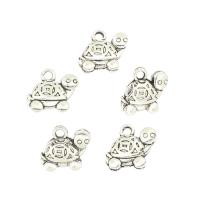 Pendentifs animaux en alliage de zinc, tortue, Plaqué de couleur d'argent, protéger l'environnement, sans nickel, plomb et cadmium, 14x12x3mm, Environ 625PC/sac, Vendu par sac