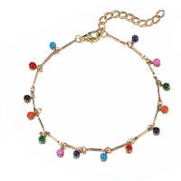 Bracelet de cheville en alliage de zinc, avec résine, avec 5cm chaînes de rallonge, Placage de couleur d'or, chaîne de bar & pour femme, multicolore, protéger l'environnement, sans nickel, plomb et cadmium, Vendu par Environ 8.67 pouce brin