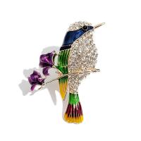 Rhinestone Broche, Zinc Alloy, Bird, forgyldt, for kvinde & emalje & med rhinestone, flerfarvede, 43x35mm, Solgt af PC