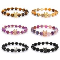 Pierre naturelle bracelet, avec zircon cubique & Agate & alliage de zinc, Placage, unisexe & styles différents pour le choix, Longueur 7.5 pouce, Vendu par PC