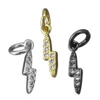 Messing hanger met micro-paved kubieke zirconia's, Lightning Symbol, plated, micro pave zirconia, meer kleuren voor de keuze, nikkel, lood en cadmium vrij, 3x12x2mm, Gat:Ca 3mm, 10pC's/Lot, Verkocht door Lot