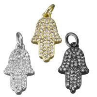 Cubic Zirconia Micro Pave bronze Pingente, cobre, mão Hamsa, banhado, micro pavimento em zircônia cúbica, Mais cores pare escolha, níquel, chumbo e cádmio livre, 9.50x16.50x3mm, Buraco:Aprox 3mm, 10PCs/Lot, vendido por Lot