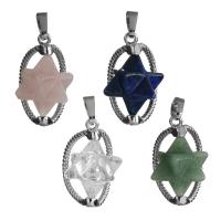 Pendants Gemstone Jewelry, Prás, le Gemstone, Star, dath airgid plated, ábhair éagsúla do rogha, nicil, luaidhe & caidmiam saor in aisce, 18x27x19mm, Poll:Thart 5x7mm, Díolta De réir PC