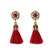 Zinc Alloy Tassel Earring, met Nylon Koord, gold plated, met strass, meer kleuren voor de keuze, nikkel, lood en cadmium vrij, 55mm, Verkocht door pair