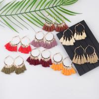 Zinc Alloy Tassel Earring, met Katoen draad, Bohemien stijl & voor vrouw, meer kleuren voor de keuze, 7.2cm/2.8inch, Verkocht door pair