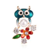 Zinc Alloy Brocher, med Plastic Pearl, Owl, guldfarve belagt, for kvinde & med rhinestone, nikkel, bly & cadmium fri, 27*45mm, Solgt af PC