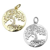 Kuutio Zirkonia Mikro Paven Messinki riipus, Tree of Life, päällystetty, Micro Pave kuutiometriä zirkonia, enemmän värejä valinta, nikkeli, lyijy ja kadmium vapaa, 18x20x2mm, Reikä:N. 3.5mm, 10PC/erä, Myymät erä