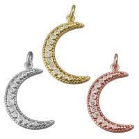 Befestigter Zirkonia Messing Anhänger, Mond, plattiert, Micro pave Zirkonia, keine, frei von Nickel, Blei & Kadmium, 14x23x2mm, Bohrung:ca. 3mm, 10PCs/Menge, verkauft von Menge