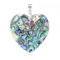 Naturlig Abalone Shell Pendler, Heart, multifunktionelle & du kan DIY, flerfarvede, nikkel, bly & cadmium fri, 40mm, Solgt af PC