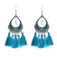 Zinc Alloy Tassel Earring, met Katoen draad, platinum plated, voor vrouw, meer kleuren voor de keuze, nikkel, lood en cadmium vrij, 93*35mm, Verkocht door pair