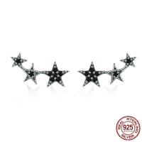 Zircon cubique Micro Pave d'oreille en argent sterling, Argent sterling 925, étoile, oxydation, pavé de micro zircon & pour femme, noire, 13x6mm, Vendu par paire