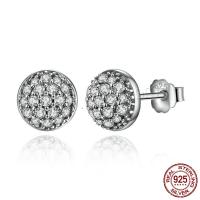 Cubic Zirconia micro pavimenta Sterling Silver Earring, 925 sterline d'argento, Cerchio, ossidazione, Micro spianare cubic zirconia & per la donna, argento, 7x7mm, Venduto da coppia