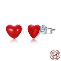 Sterling Silver Jewelry orecchino, 925 sterline d'argento, Cuore, placcato platino, per la donna & smalto, 5x6mm, Venduto da coppia