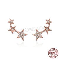 Cubic Zirconia Micro άνοιγαν Sterling Silver Σκουλαρίκι, 925 ασημένιο ασήμι, Αστέρι, αυξήθηκε χρώμα επίχρυσο, μικρο ανοίξει κυβικά ζιρκονία & για τη γυναίκα, 13x6mm, Sold Με Ζεύγος