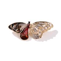 Rhinestone Broche, Zinc Alloy, Butterfly, forgyldt, for kvinde & emalje & med rhinestone & hule, gylden, 20x48mm, Solgt af PC