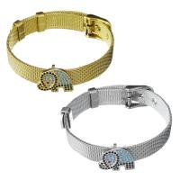 Rustfrit stål smykker Armbånd, Stainless Steel, med Messing, Elephant, forgyldt, Unisex & mesh kæde & Micro Pave cubic zirconia, flere farver til valg, 16.5x14mm,10mm, Længde Ca. 8.5 inch, 5Strands/Lot, Solgt af Lot