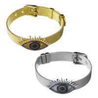 Stainless Steel smycken Armband, ROSTFRITT STÅL, med Mässing, öga, plated, Unisex & mesh kedja & micro bana cubic zirconia, fler färger för val, 27.5x17mm,10mm, Längd Ca 8.5 inch, 5Strands/Lot, Säljs av Lot