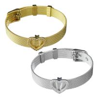 Rustfrit stål smykker Armbånd, Stainless Steel, med Messing, Heart, forgyldt, Unisex & mesh kæde & Micro Pave cubic zirconia, flere farver til valg, 15.5x15mm,10mm, Længde Ca. 8.5 inch, 5Strands/Lot, Solgt af Lot