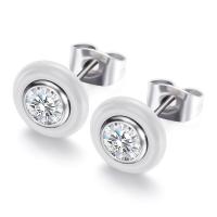 Porcelæn Stud Earring, med Stainless Steel, mode smykker & for kvinde & med rhinestone, flere farver til valg, 9.37mm, Solgt af par