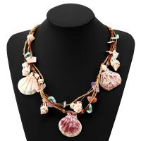 Shell Sweater Necklace with Cotton Cord & Zinc Alloy with 6cm extender chain plated for woman Sold Per 27.5 Inch Strand