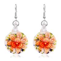 Lampwork Drop Earring stainless steel earring hook for woman & gold sand & inner flower 19mm Sold By Pair