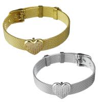 Rustfrit stål smykker Armbånd, Stainless Steel, med Messing, Heart, forgyldt, mesh kæde & Micro Pave cubic zirconia & for kvinde, flere farver til valg, 15.5x15mm,10mm, Længde Ca. 8.5 inch, 5Strands/Lot, Solgt af Lot