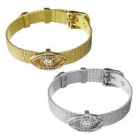 Roestvrij staal armbanden, met Messing, oog, plated, mesh-keten & micro pave zirconia & voor vrouw, meer kleuren voor de keuze, 24x13mm,10mm, Lengte Ca 8.5 inch, 5strengen/Lot, Verkocht door Lot