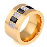 Zirkoon roestvrij staal vinger ring, plated, mode sieraden & uniseks & verschillende grootte voor keus & met zirkonia, gouden, 12mm, Verkocht door PC