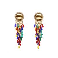 Zinc Alloy Tassel Earring, met Glazen kralen, roestvrij staal oorbel bericht, plated, voor vrouw, multi-gekleurde, nikkel, lood en cadmium vrij, 84mm, Verkocht door pair